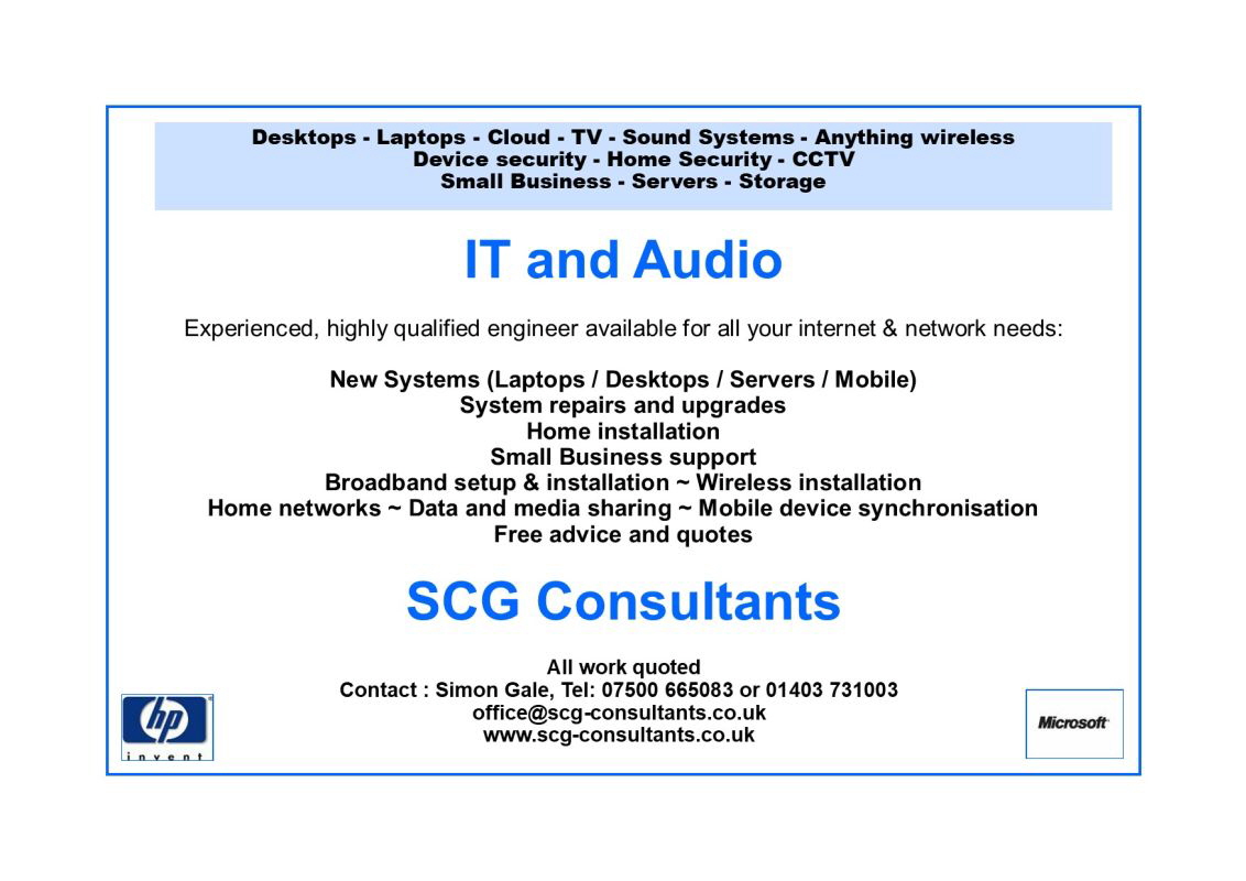 Overview of services offered - Just call or email